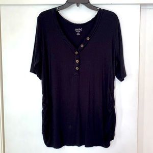 Black Ribbed Henley Maternity Top